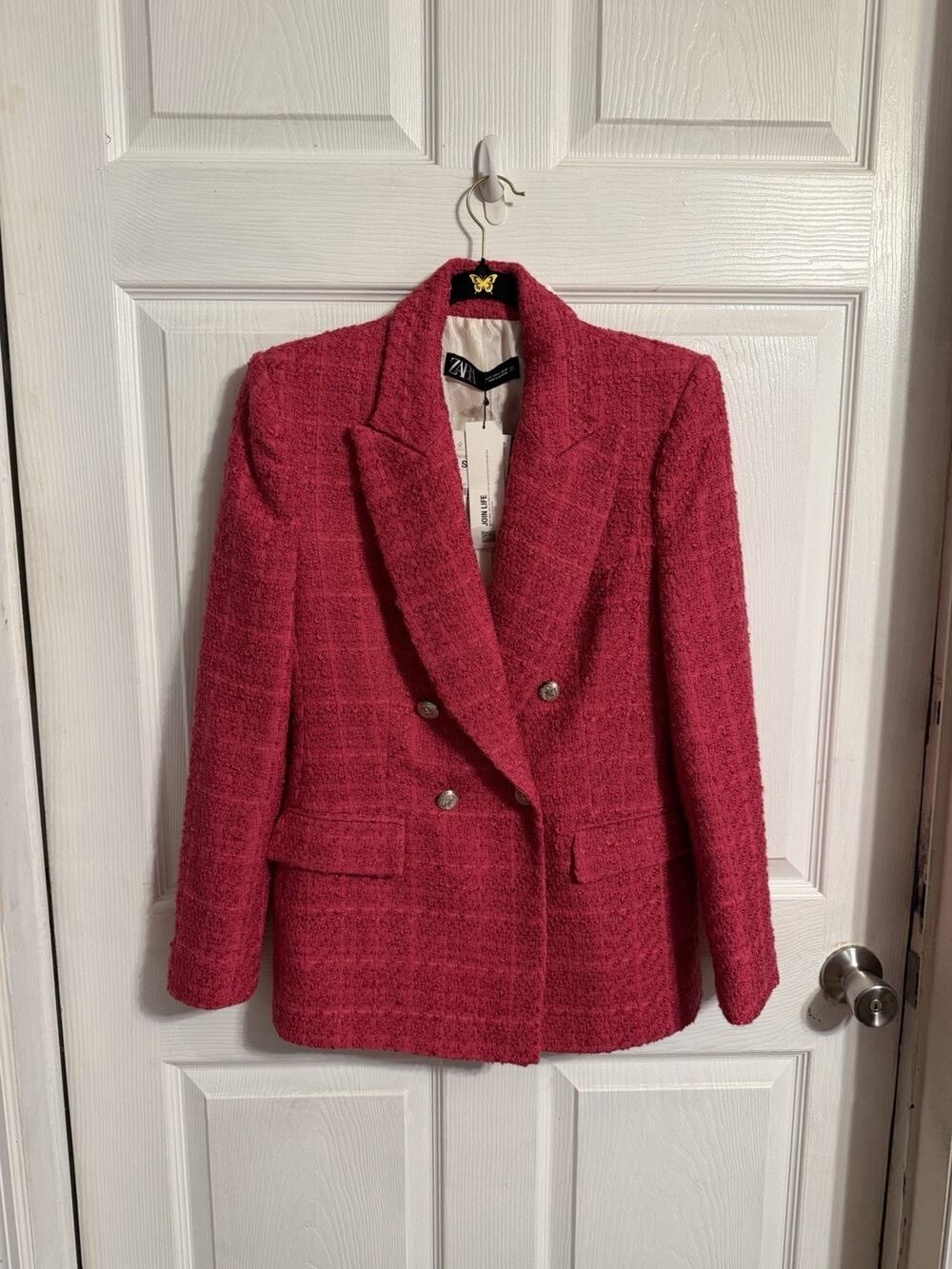 Magenta Pink Tweed Double Breasted Blazer S Elle Woods Office Professional